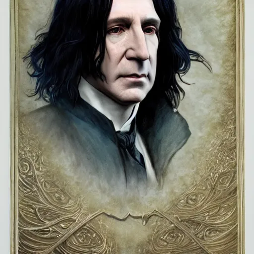 Image similar to a stunning 3 d render portrait of a severus snape as harry potter, intricate, elegant, highly detailed, digital painting, artstation, sharp focus, octane render, volumetric lighting, art by rebecca guay and arthur rackham and alphonse mucha and john william waterhouse, pixv