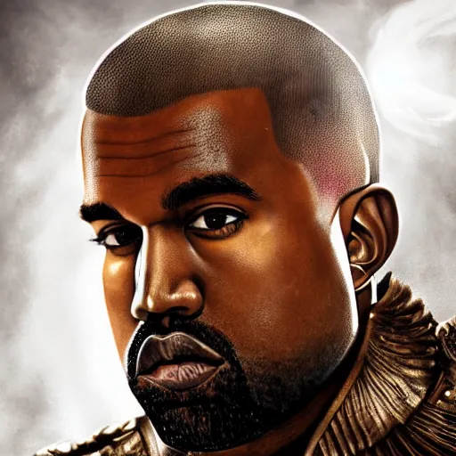 Image similar to Portrait of Kanye West as the god-emperor of mankind, amazing splashscreen artwork, splash art, natural light, elegant, intricate, fantasy, atmospheric lighting, cinematic, matte painting