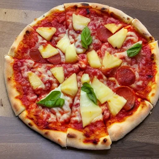 Prompt: pizza with pineapple