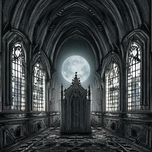 Prompt: large gothic hall with large eyes on the ceiling, horror movie, moonlight, artstation, detailed, colorfull, city pop