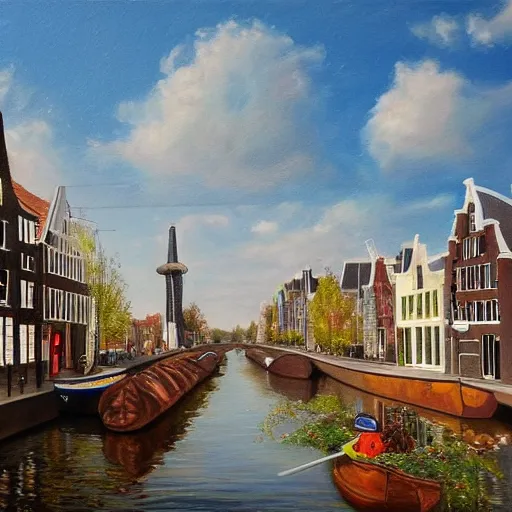 Prompt: a realistic painting showing the most dutch things in the world