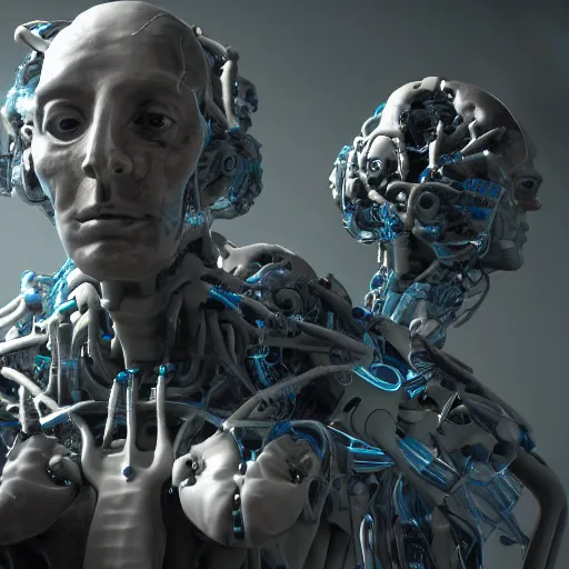 Image similar to posthuman, transhumanist, immortal man in front, technological sci-fi, 4k, unreal engine generation