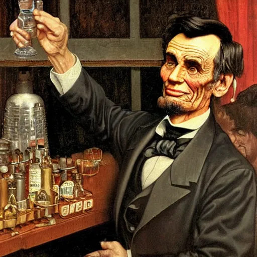 abraham lincoln as a bartender by norman rockwell | Stable Diffusion ...