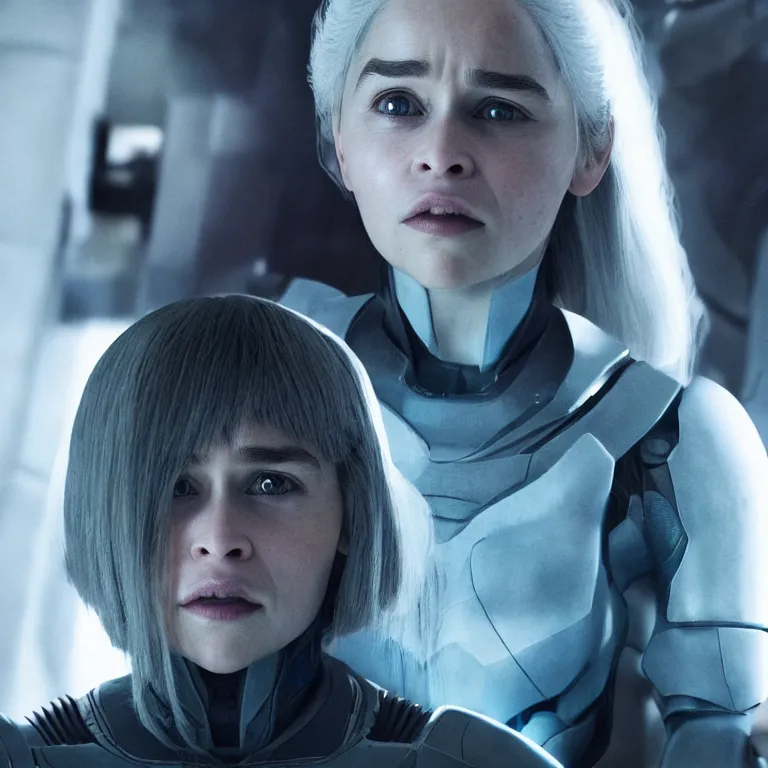 Prompt: scifi emilia clarke looks like ghost in the shell, extremely high detail, high detailed face, smiling woman, cyborg, photorealism, emilia clarke, sony a 7 r