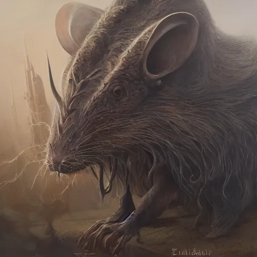 Prompt: Colossal rat, elden ring boss, matte painting, detailed, elden ring, oil on canvas