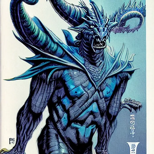 Prompt: head and shoulders portrait of a medieval d & d fantasy anthropomorphic blue dragon - headed - human hybrid with electrcity magic, comic book cover art photo by phil noto, frank miller, hr giger, alex ross, glenn fabry