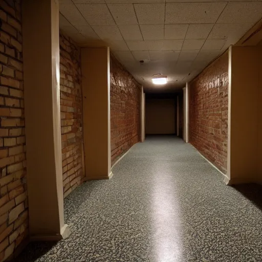 Prompt: an empty basement hallway, craigslist photo