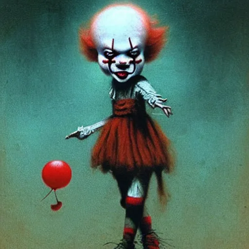 Prompt: cute young pennywise the dancing clown by beksinski