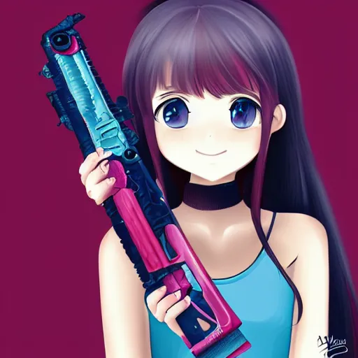 Image similar to portrait of a cute girl holding a balisong, anime digital art,