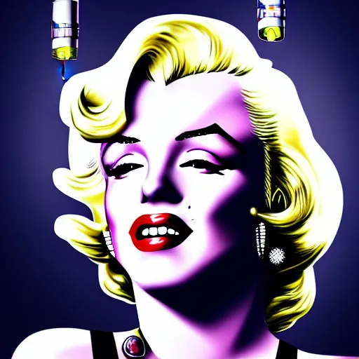 Image similar to marilyn monroe cyberpunk, cigarette dangling, grenade in hand, by pascal blanche, ultradetailed, 8 k