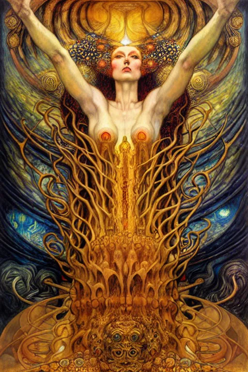 Image similar to Divine Chaos Engine by Karol Bak, Jean Delville, William Blake, Gustav Klimt, and Vincent Van Gogh, symbolist, visionary