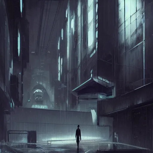 Prompt: concept art by greg rutkowski, a very tall and slender woman with blond hair, talking to a very tall and slender man with short black hair, brutalist futuristic interior, dark lighting atmosphere, detailed portraits, nostalgic atmosphere, scifi, digital painting, artstation, concept art, smooth, sharp foccus ilustration, artstation hq