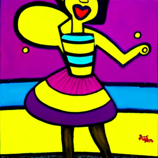 Image similar to paint girl in dress in the wind, style of romero britto