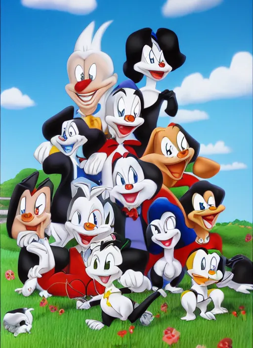 Image similar to a hyper realistic ultra realistic photograph of the animaniacs, highly detailed, 8k photo