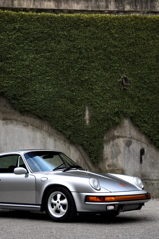 Prompt: Photo of a silver Porsche 911 Carrera 3.2 parked on a dock in Lake Como, daylight, dramatic lighting, award winning, highly detailed, 1980s, luxury lifestyle, fine art print, best selling.