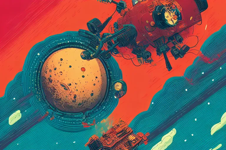Prompt: highly detailed vibrant delirium mars explosion by petros afshar, tom whalen, laurie greasley, war face by greg rutkowski