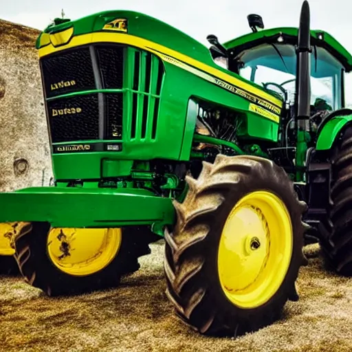 Prompt: john deere tractor armed with two gatling guns