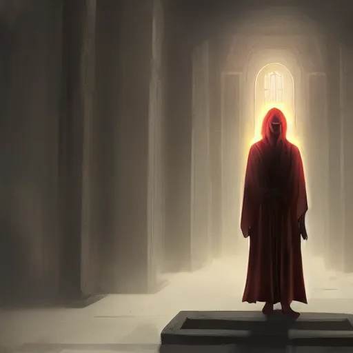 Prompt: robed man levitating in a sith temple, atmospheric, cinematic, concept art painting
