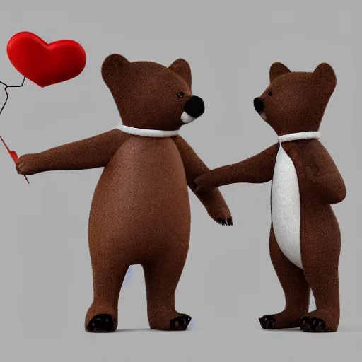 Prompt: cartoon bear and cat in love, cgi render