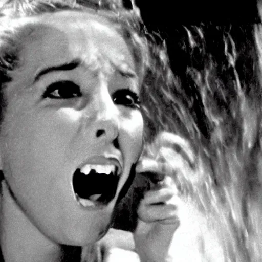 Image similar to movie still of psycho ( 1 9 6 0 ), psycho ( 1 9 6 0 ) screaming girl scene, cinematic composition, cinematic light