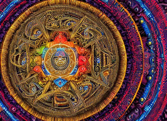 Prompt: hyperrealism, detailed textures, photorealistic 3 d render, a coloured beautiful tibetan kalachakra mandala, sanskrit aum, ultra realistic, ultra high pixel detail, cinematic, intricate, cinematic light, concept art, illustration, art station, unreal engine 8 k