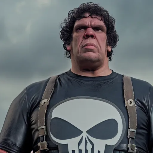 Prompt: Andre The Giant as The Punisher, cinematic, photorealistic, movie still, 8k