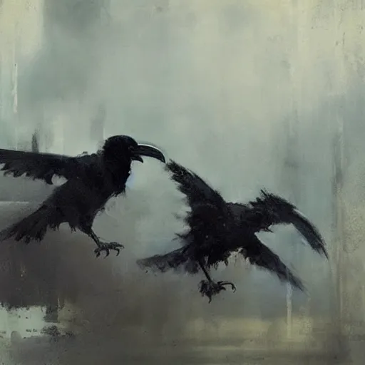 Prompt: ravens attacking, by jeremy mann.