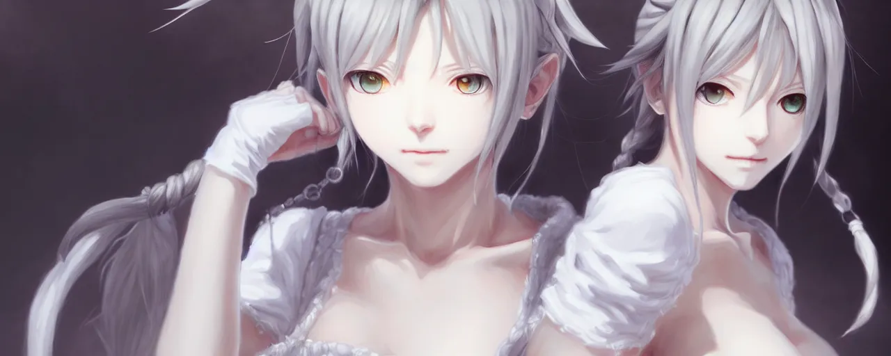 Image similar to a portrait of nekomimi wearing white dress an ultrafine detailed painting, detailed painting, detailed eyes!!, final fantasy octopath traveler realistic hands ghibly