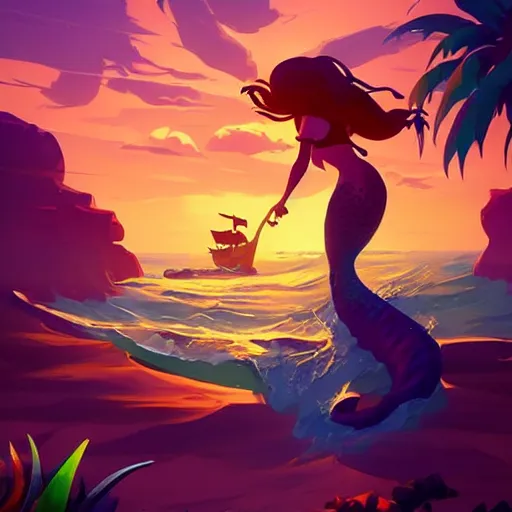 Image similar to painting mermaid treasure on sea of thieves game avatar hero smooth face median photoshop filter cutout vector, behance hd by jesper ejsing, by rhads, makoto shinkai and lois van baarle, ilya kuvshinov, rossdraws global illumination