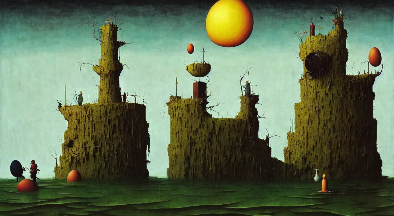 Prompt: single flooded simple!! egg tower, very coherent and colorful high contrast masterpiece by norman rockwell franz sedlacek hieronymus bosch dean ellis simon stalenhag rene magritte gediminas pranckevicius, dark shadows, sunny day, hard lighting