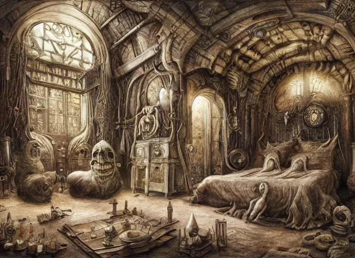 Image similar to a room by adonna khare, and h. r. giger