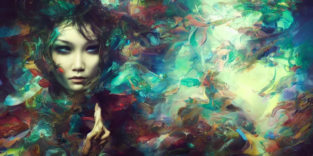 Prompt: Psychedelic visions by Stanley Artgerm Lau, Ruan Jia and Fenghua Zhong