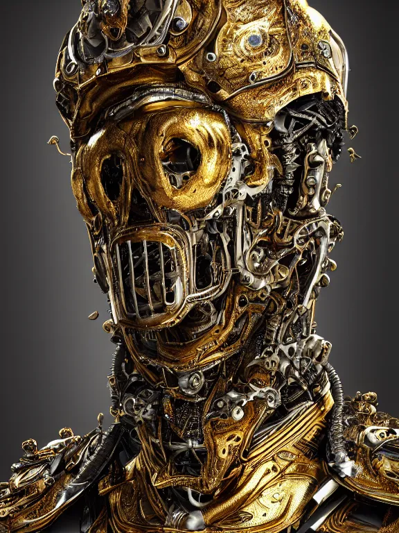 Prompt: portrait art of 8k ultra realistic wither walker,intricate gold crown, detailed intricate ornate armour,decaying, cybernetic, full of colour, cinematic lighting, battered, trending on artstation, 4k, hyperrealistic, focused, extreme details,unreal engine 5, cinematic, masterpiece, art by ayami kojima, giger