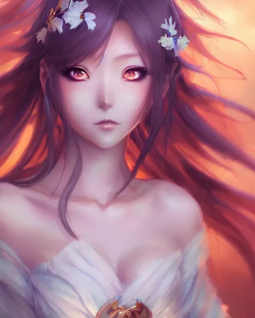 Image similar to character concept art of an anime goddess of dreams | | cute - fine - face, pretty face, realistic shaded perfect face, fine details by stanley artgerm lau, wlop, rossdraws, james jean, andrei riabovitchev, marc simonetti, and sakimichan, tranding on artstation