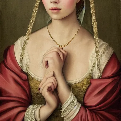 Image similar to renaissance painting scarlett johannson wearing a crown, detailed, artstation, trending, detailed