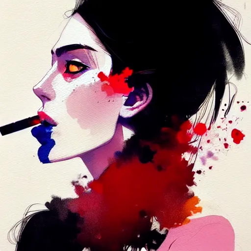 Image similar to a ultradetailed beautiful portait panting of a stylish woman with a cigarette in her mouth, by conrad roset, greg rutkowski and makoto shinkai, trending on artstation