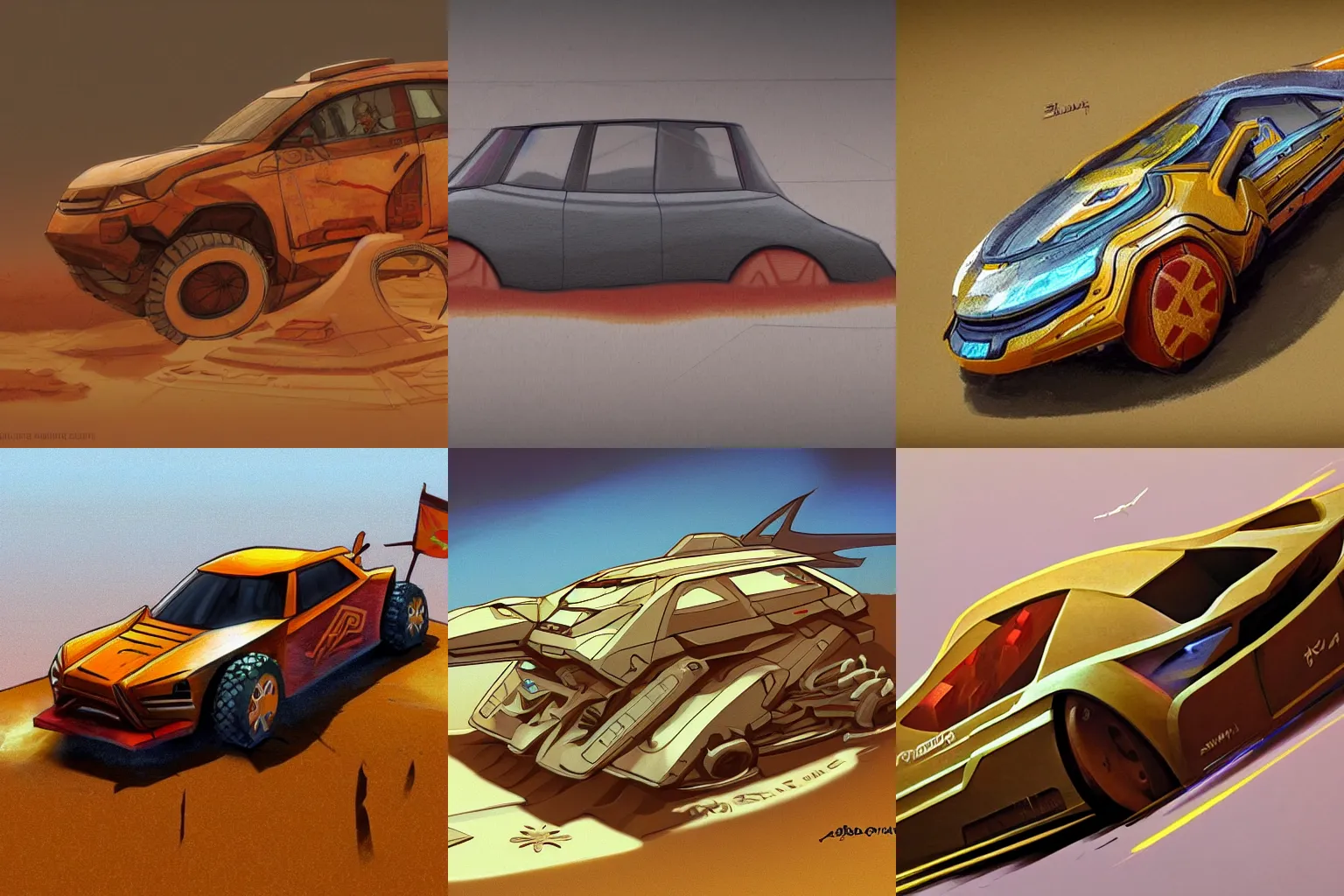 Prompt: a concept art of a vehicle, sand painting, artstation