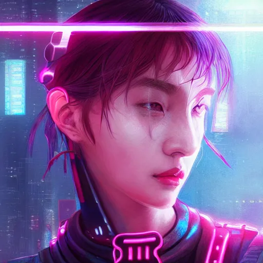 Image similar to portrait futuristic Ninja Girl, in future cyberpunk tokyo rooftop , ssci-fi, fantasy, intricate, very very beautiful, elegant, neon light, highly detailed, digital painting, artstation, concept art, smooth, sharp focus, illustration, art by tian zi and WLOP and alphonse mucha