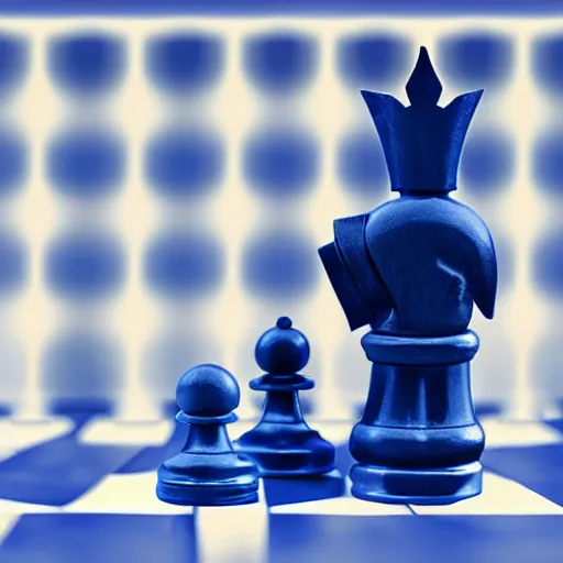 Prompt: chess knight with spiky hair blue background