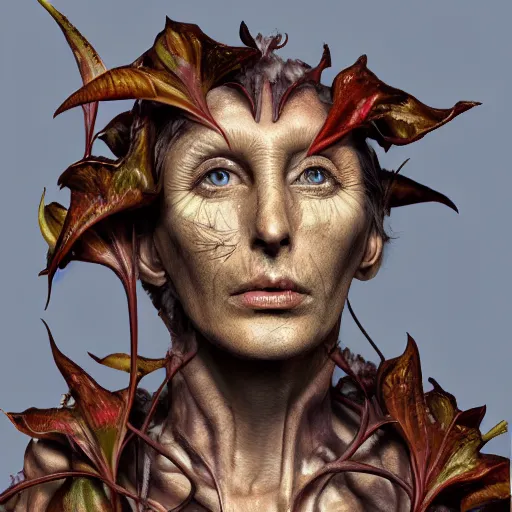 Image similar to datura stramonium human hybrid, in natural habitat, hyper realistic, hyper detailed, warm colours