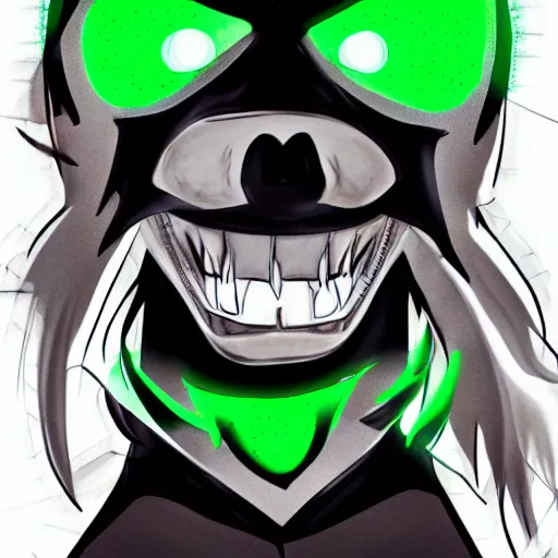 Image similar to A digital matte intricate illustration concept art of young Danny phantom with glowing green eyes and sharp teeth fangs alt art fashion inspired art by C