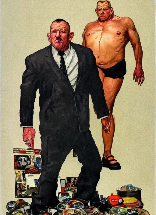 Prompt: full body and head portrait of dorian yates as kingpin, painted by norman rockwell and phil hale and greg staples and tom lovell and frank schoonover and jack kirby