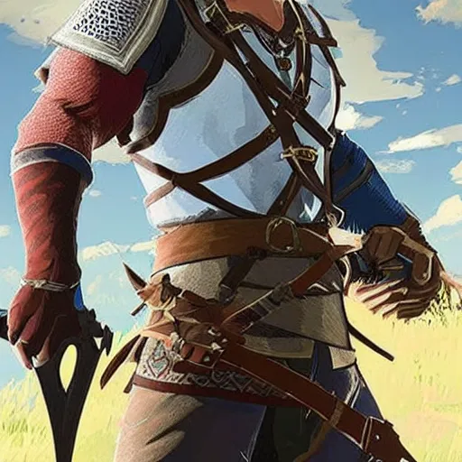 Image similar to Henry Cavill, Geralt of Rivia in The Legend of Zelda Breath of the Wild