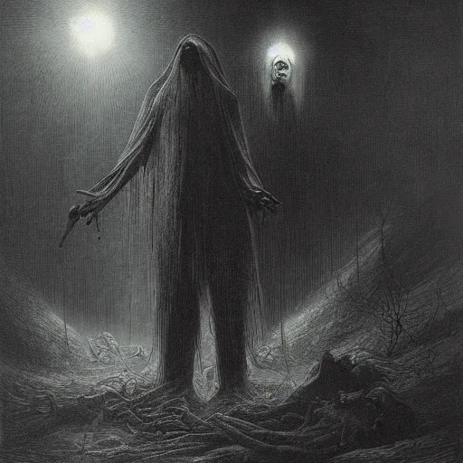 Image similar to dawn of the dead, creepy atmosphere, dark, portrait, realistic, very realistic, illustration by Gustave Doré