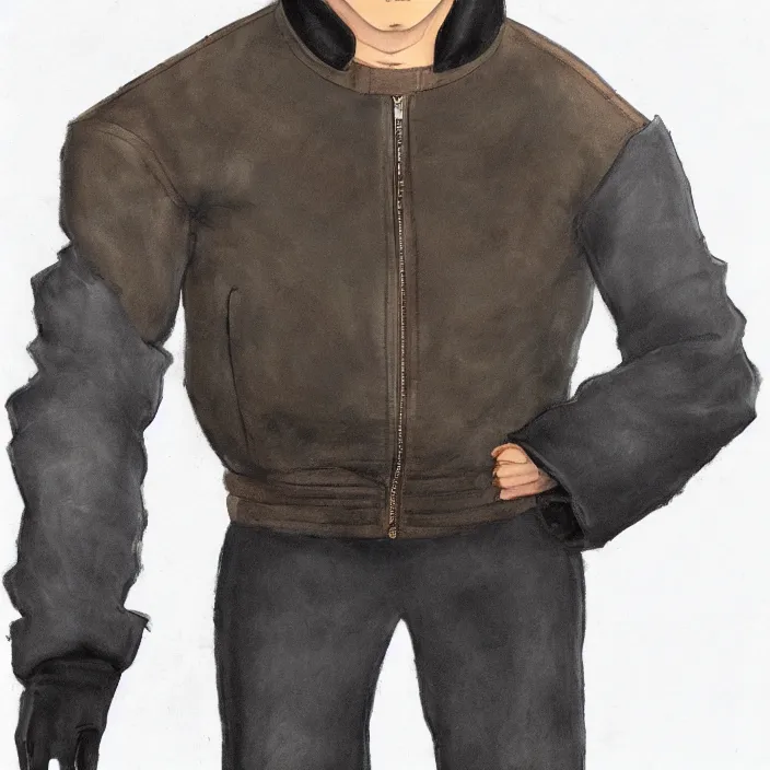 Image similar to cantido joseph nandaba wearing a leather bomber jacket, black sweatpants, studio ghibli, character design, high resolution
