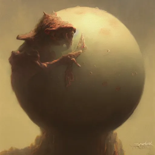 Prompt: beautiful realistic fantasy painting of a goblin orb, by pascal blanche and Frazetta and Beksinski, volumetric lighting, trending on art station, polarizer filter