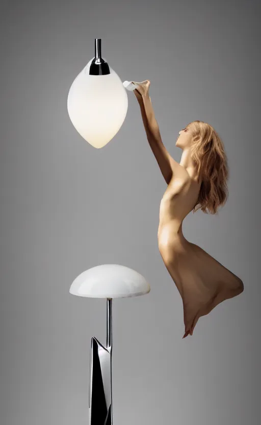 Prompt: table lamp containing a liquid, designed by hermes ( in the shape of perfume bottle ), advertising photography