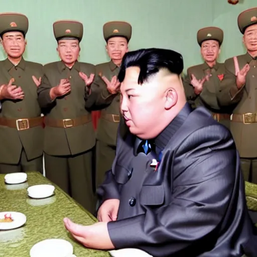 Prompt: kim jong un smoking weed joint in the middle of a war, realistic