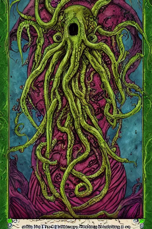 Image similar to flesh eating plant eldritch horror cthulhu, concept art, digital art, tarot card