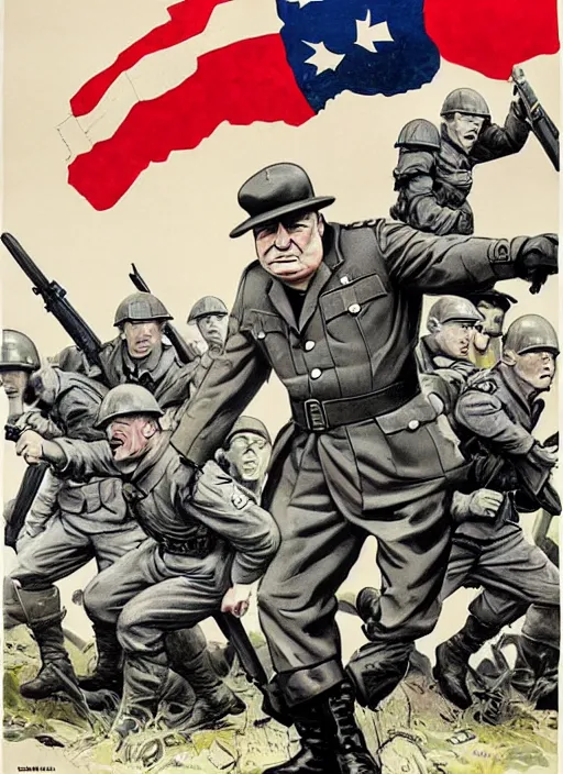Prompt: winston churchill captain america standing on a pile of defeated, beaten and broken german soldiers. captain england wins wwii. brittish wwii propaganda poster by james gurney and pixar. overwatch.